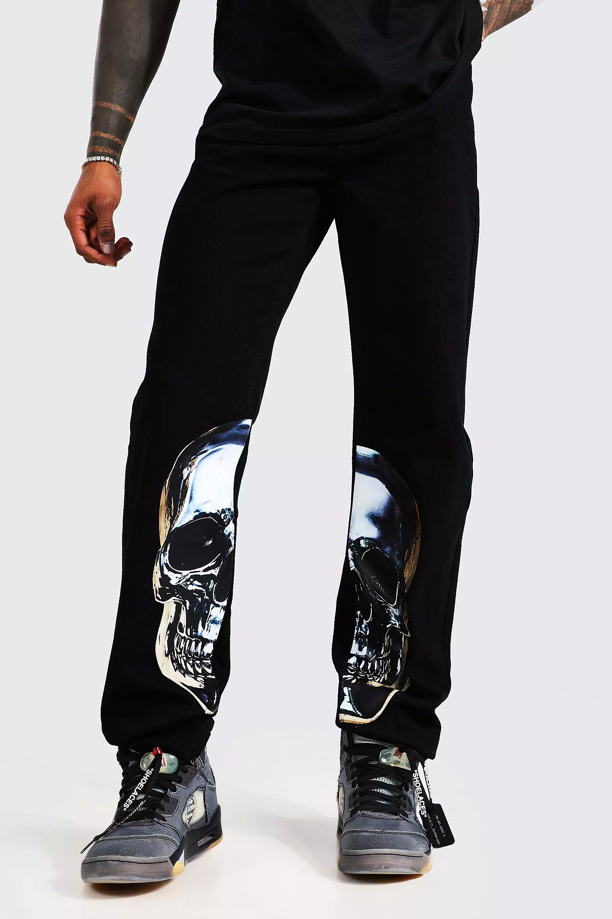 Relaxed Fit Rigid Skull Graphic Print Jeans | boohooMAN USA
